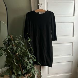 COS Black Shift Dress with 3/4 Sleeve and Pleated Back